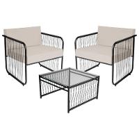 Conjunto 2 Poltronas E Mesa Centro Fibra Sintética Córdova Preto-branco - 1