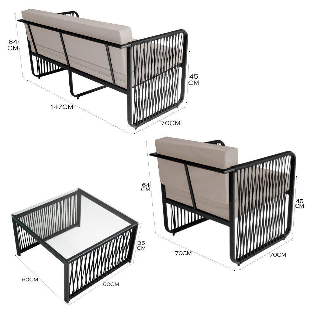 Conjunto 4 Peças Em Alumínio e Corda Náutica Santiago Preto branco - 3