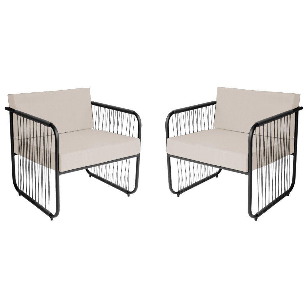 Conjunto 2 Poltronas área Externa Fibra Sintética Córdova Preto-branco - 1
