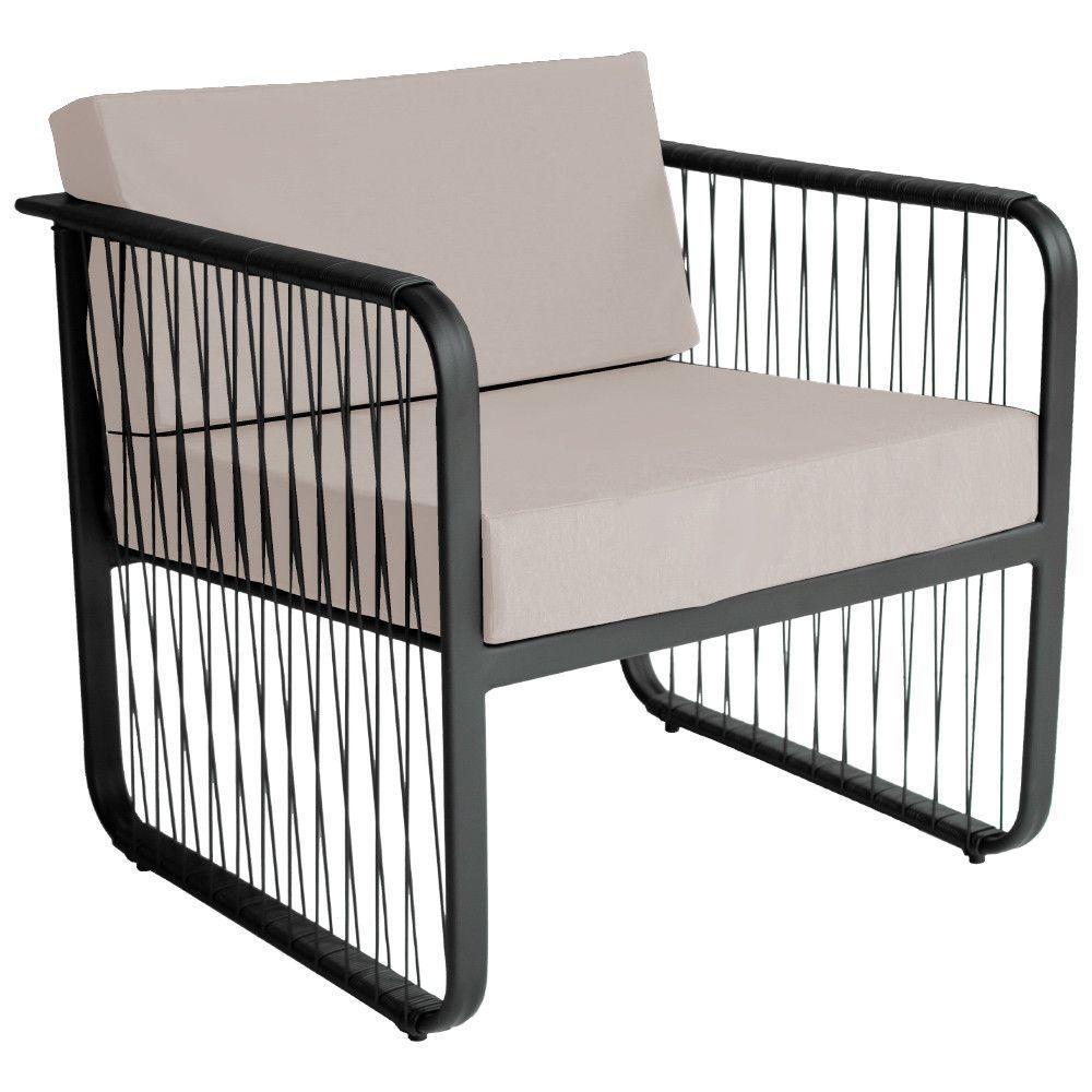 Conjunto 2 Poltronas E Mesa Centro Fibra Sintética Santiago Preto-branco - 4