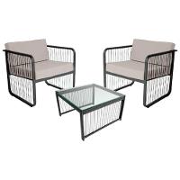 Conjunto 2 Poltronas E Mesa Centro Fibra Sintética Santiago Preto-branco - 1