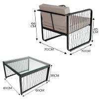 Conjunto 2 Poltronas E Mesa Centro Fibra Sintética Santiago Preto-branco - 2