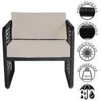 Conjunto 2 Poltronas E Mesa Centro Fibra Sintética Santiago Preto-branco - 3