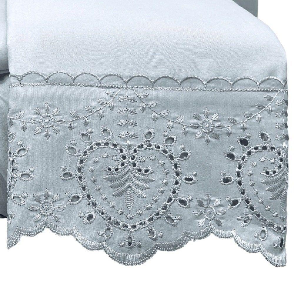 Jogo Lençol Queen Passione Bordado Inglês 4pç 100% Poliéster - Cinza - 2