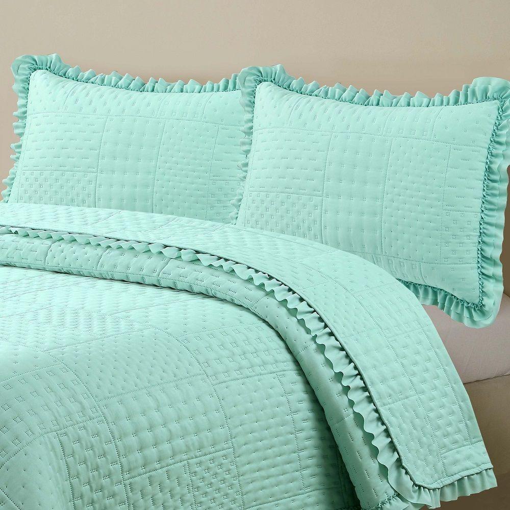 Colcha Babado Casal Fluffy 3 Peças s 100% Poliéster Menta - 2