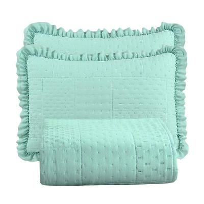 Colcha Babado Casal Fluffy 3 Peças s 100% Poliéster Menta
