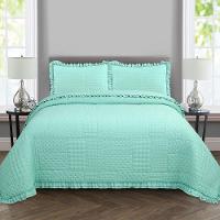 Colcha Babado Casal Fluffy 3 Peças s 100% Poliéster Menta - 4