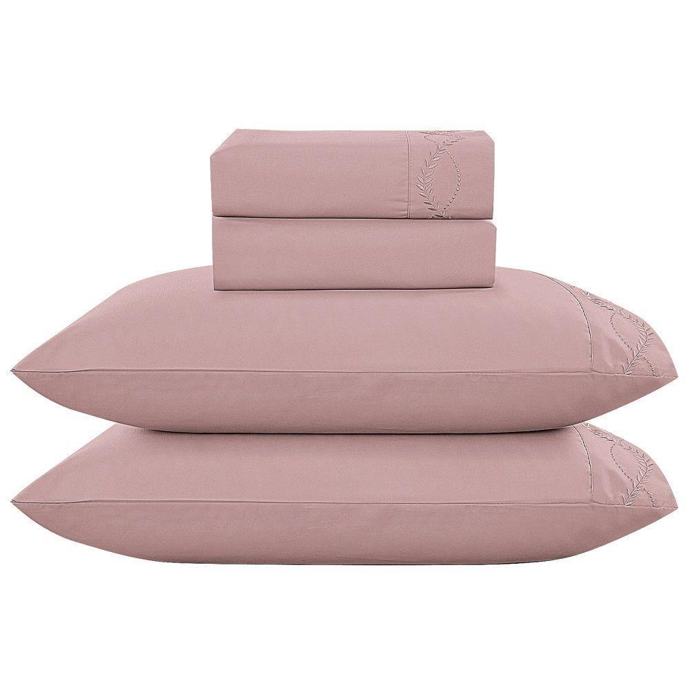 Jogo Lençol King Amore Bordado 4pç 100% Poliéster - Rosé - 1