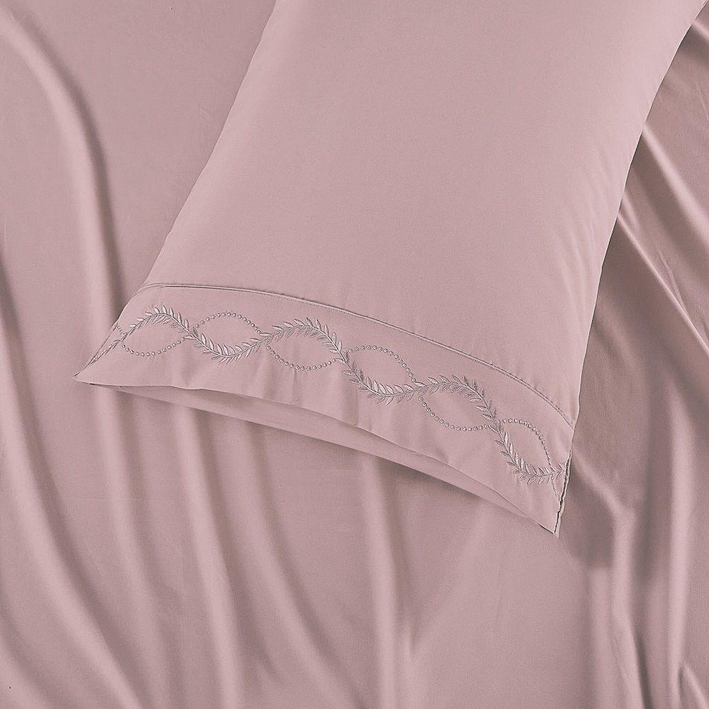 Jogo Lençol King Amore Bordado 4pç 100% Poliéster - Rosé - 4
