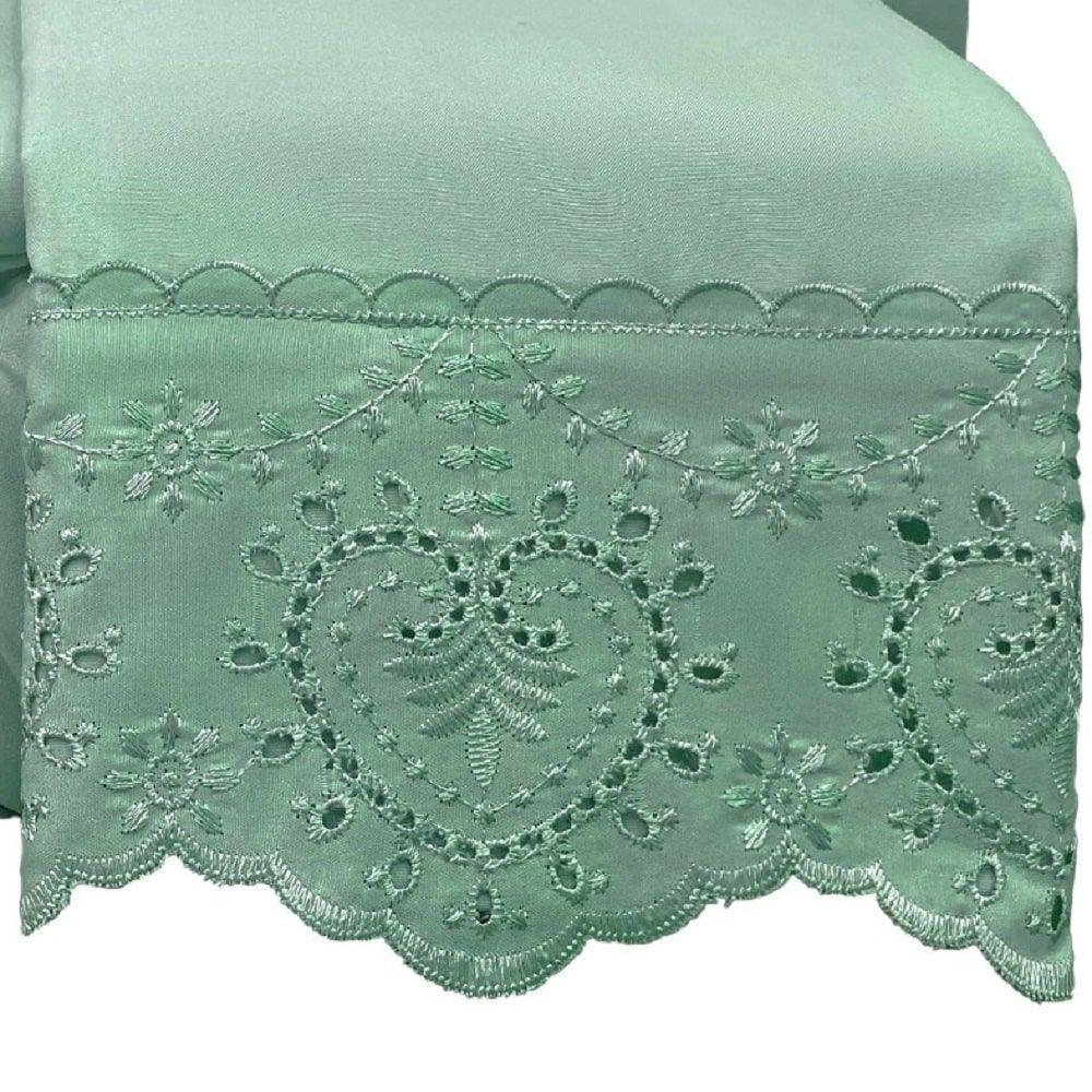 Jogo Lençol Casal Passione Bordado Inglês 4pç 100% Poliéster - Verde - 2