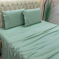 Jogo Lençol Casal Passione Bordado Inglês 4pç 100% Poliéster - Verde - 3