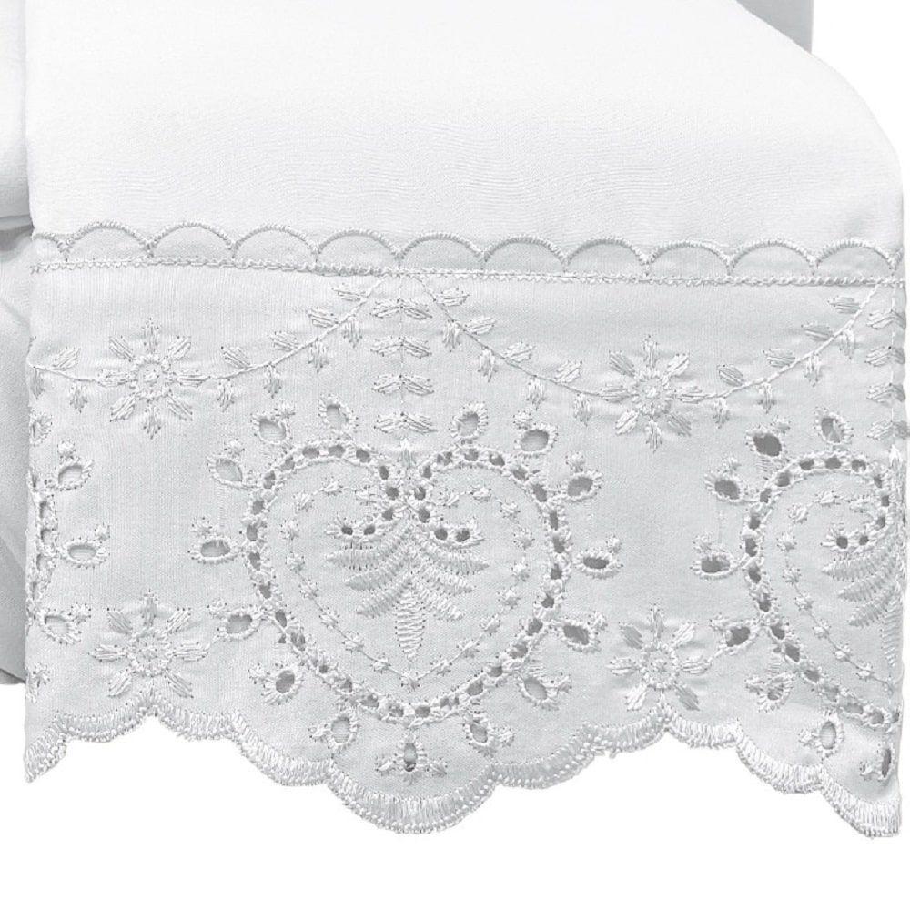 Jogo Lençol Queen Passione Bordado Inglês 4pç 100% Poliéster - Branco - 2