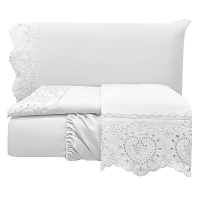 Jogo Lençol Queen Passione Bordado Inglês 4pç 100% Poliéster - Branco