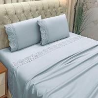 Jogo Lençol Casal Passione Bordado Inglês 4pç 100% Poliéster - Cinza - 4