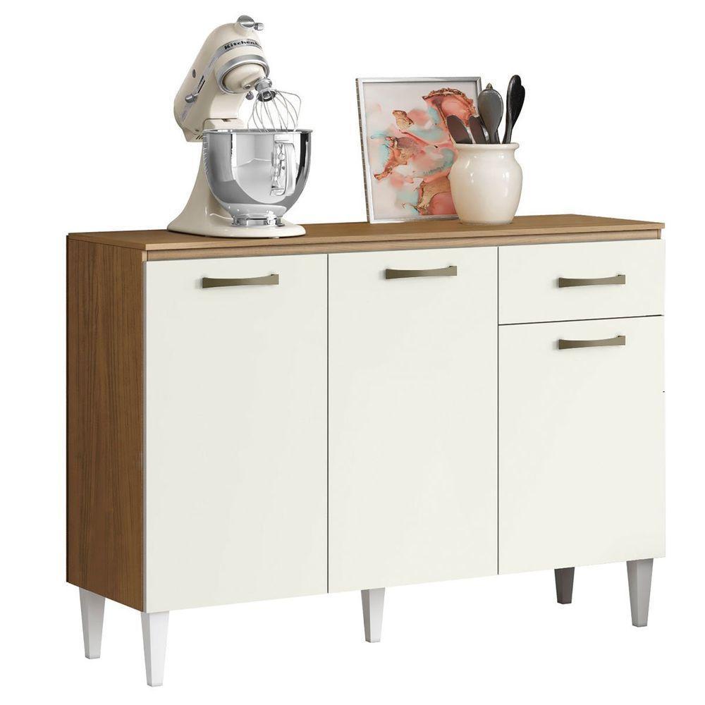 Balcão Para Cozinha 120cm 3 Portas 1 Gaveta Halena Atacama/off White - 1
