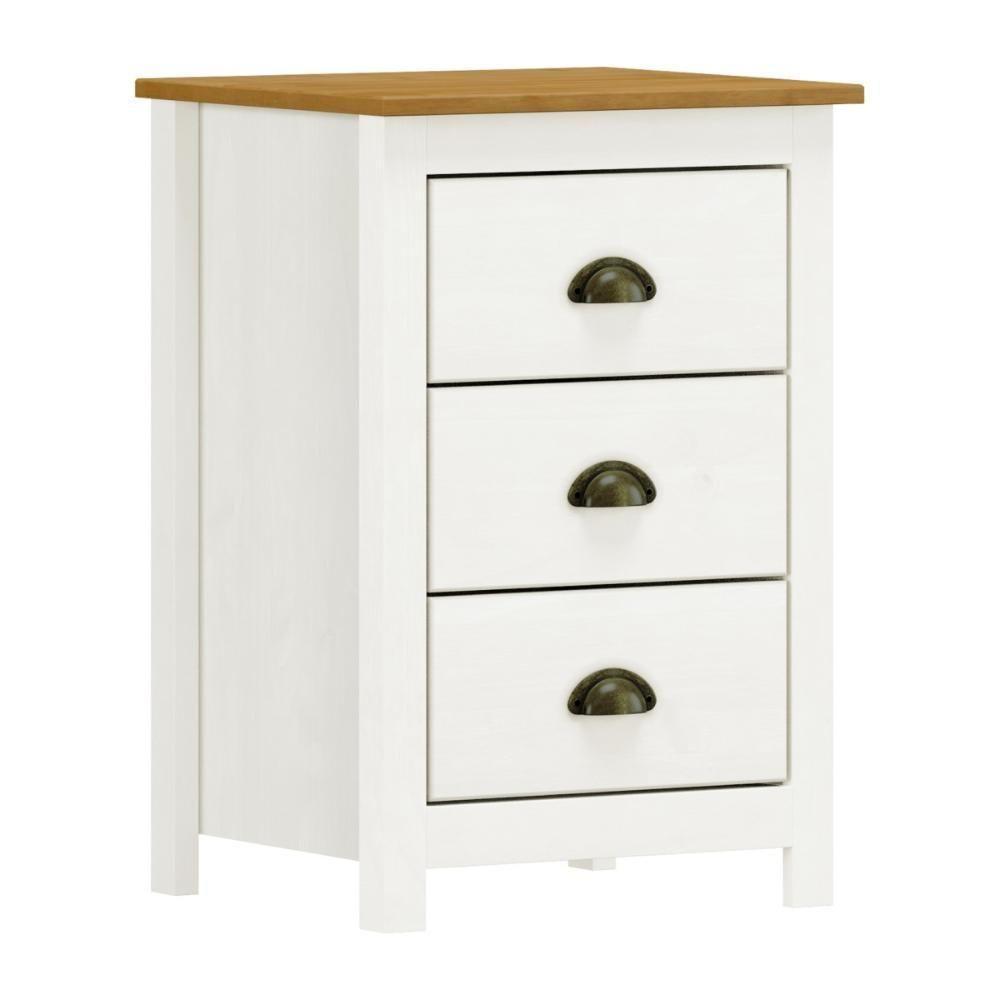 Mesa Cabeceira Em Madeira 3 Gavetas Linha Topázio - Branco/freijó - 1