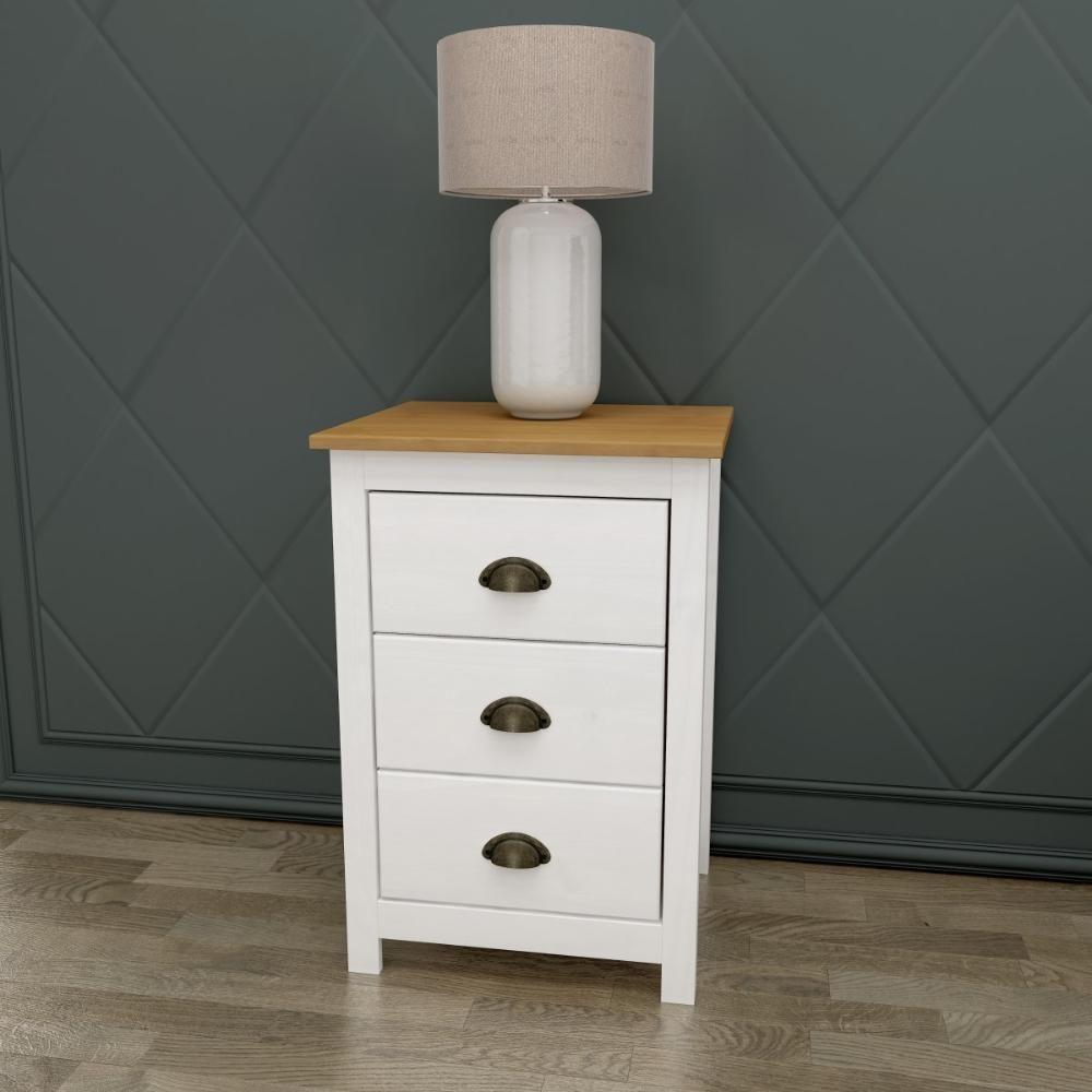 Mesa Cabeceira Em Madeira 3 Gavetas Linha Topázio - Branco/freijó - 2