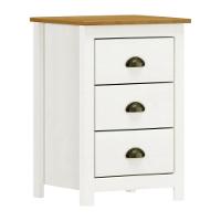 Mesa Cabeceira Em Madeira 3 Gavetas Linha Topázio - Branco/freijó - 1