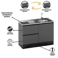 Balcao Para Pia 1 Porta 3 Gavetas 120 Cm Etti 12551 Grafite Pln - 6