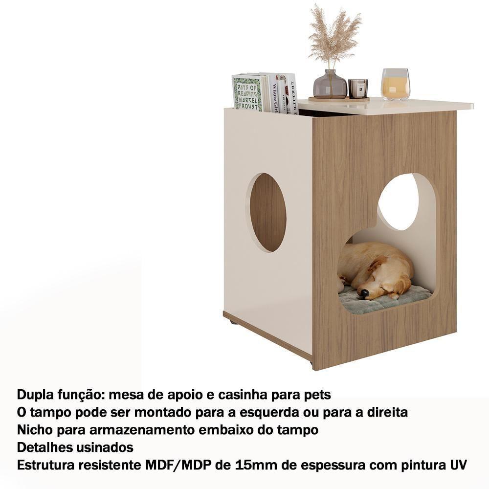 Mesa De Apoio Casinha Pet 52 Cm 4574 Carvalho Off White Arly - 6