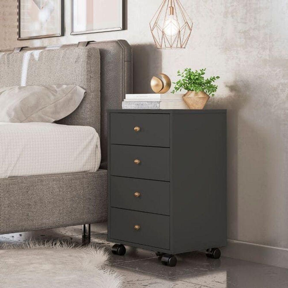 Mesa Cabeceira Presence Grafito 4 Gavetas Demóbile - 1