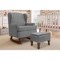 Poltrona Maria Vitória Canoa Com Puff Reto Linho Cinza - 1