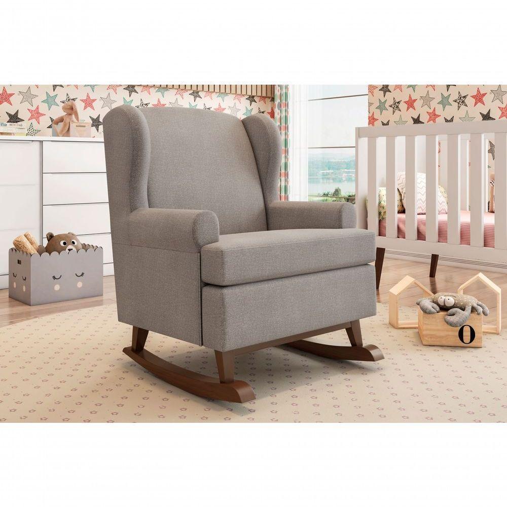 Poltrona Maria Vitória Canoa Com Puff Reto Linho Bege - 1