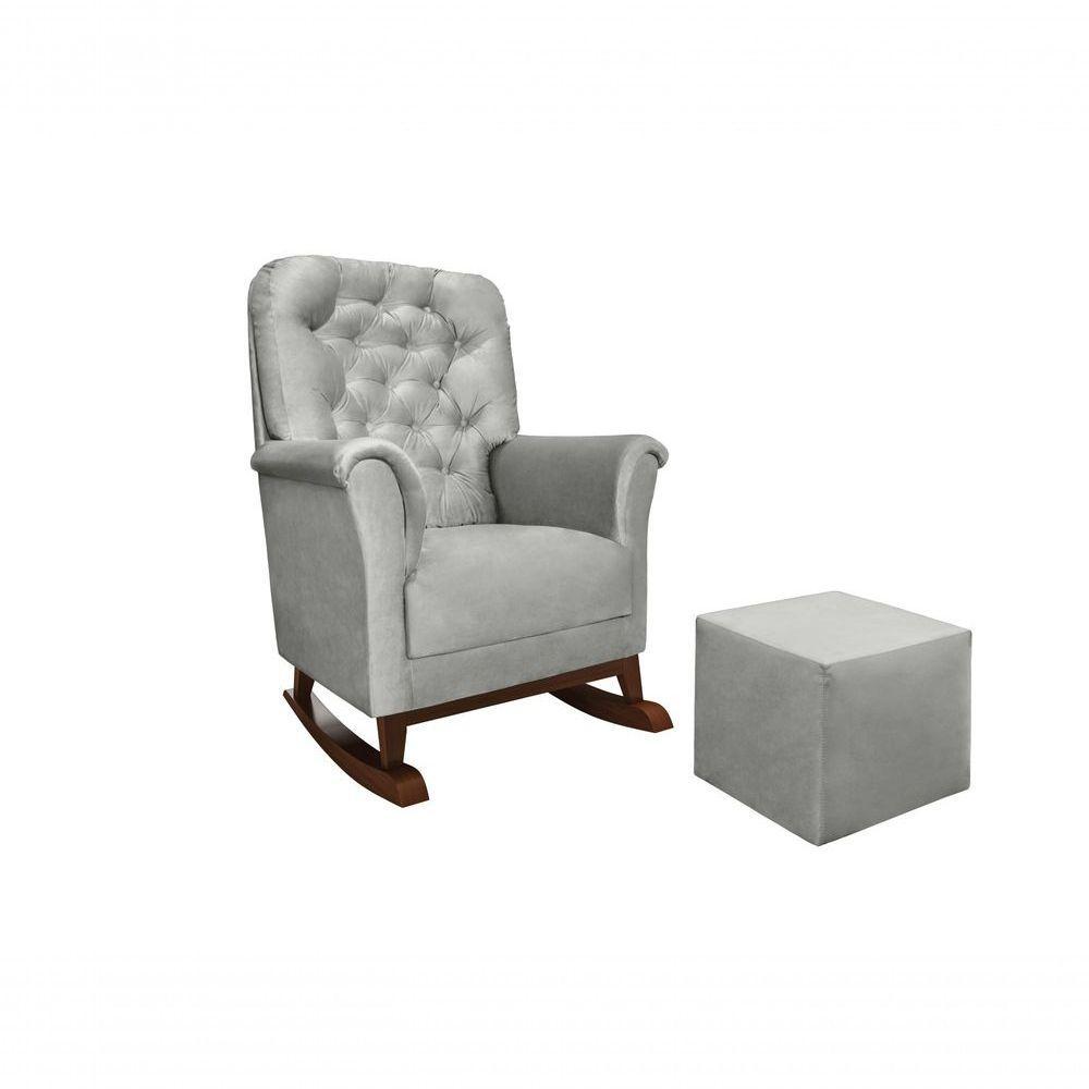 Poltrona Agatha Canoa E Puff Veludo Cinza - 2