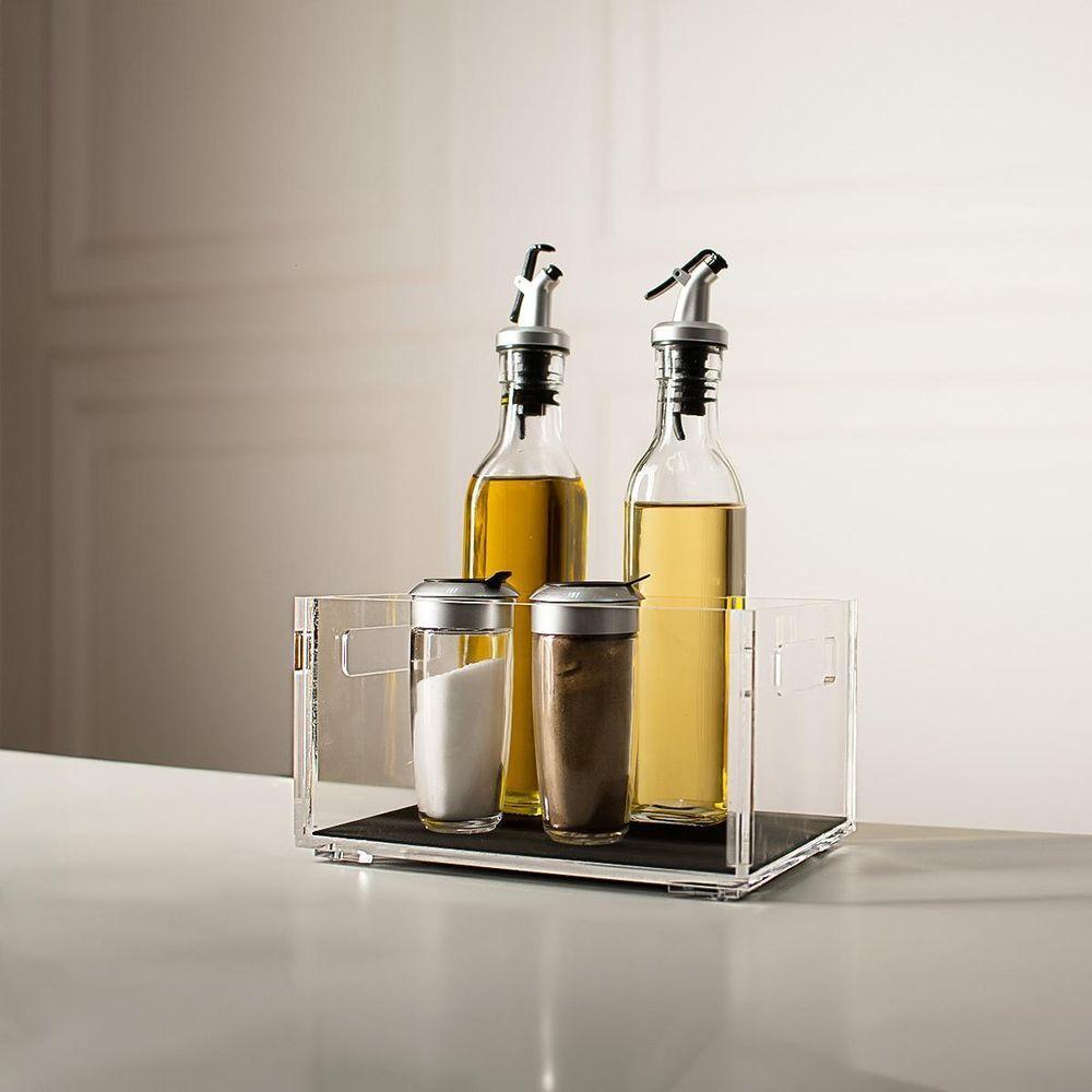 Bandeja Acrílico 5mm Porta Temperos Condimentos Com Alças Cozinha Organização Mesa Compacta Lavável - 3