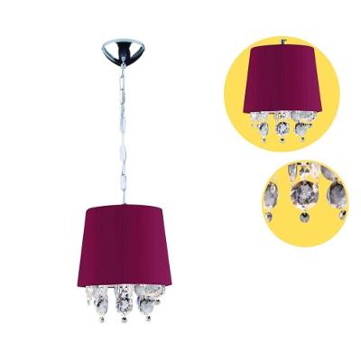 Pendente São Paulo 1 Luz E27 Tecido Vinho Com Cristais