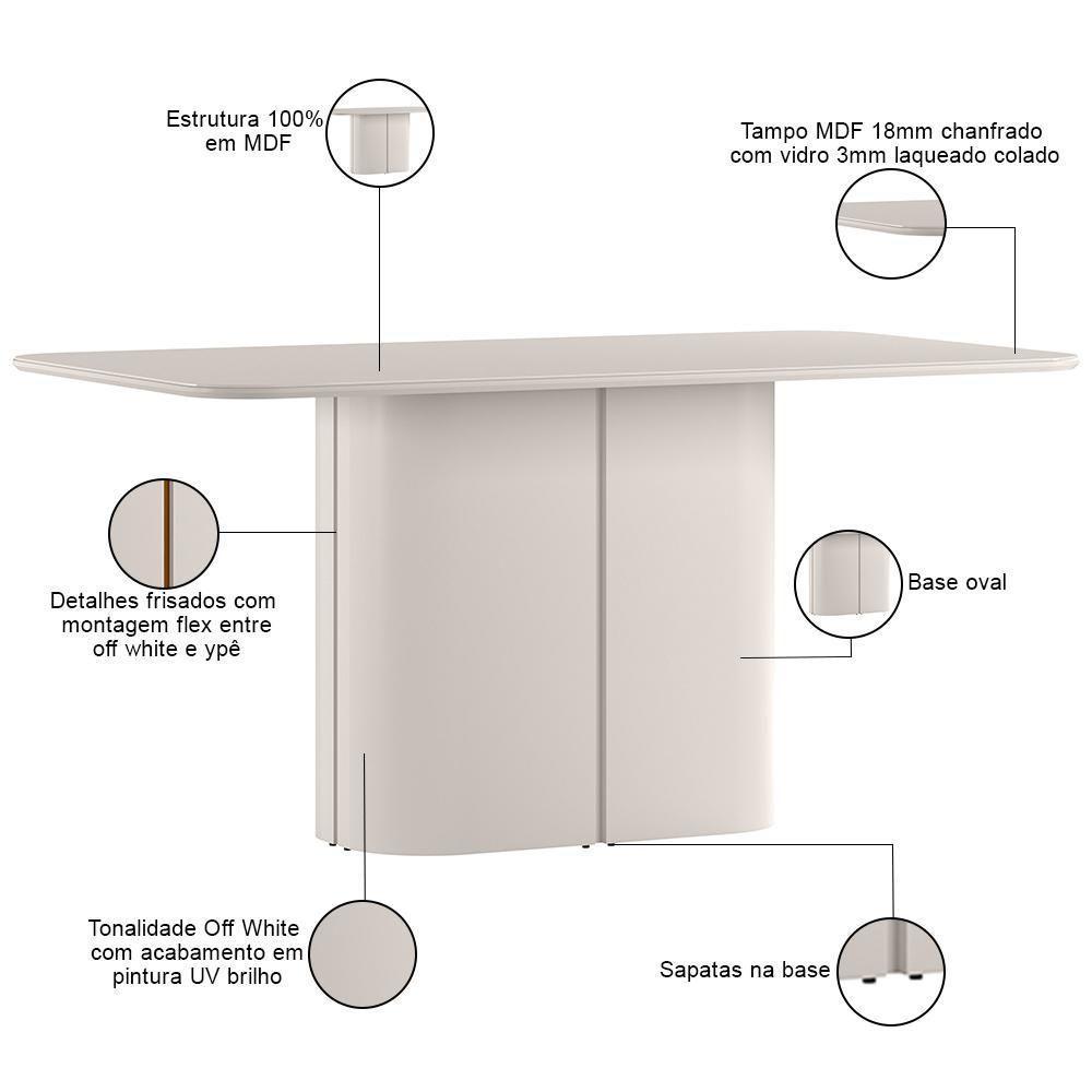 Mesa De Jantar 6 Lugares Retangular Tampo Vidro Verbena N01 Off White - Lyam Decor - 3