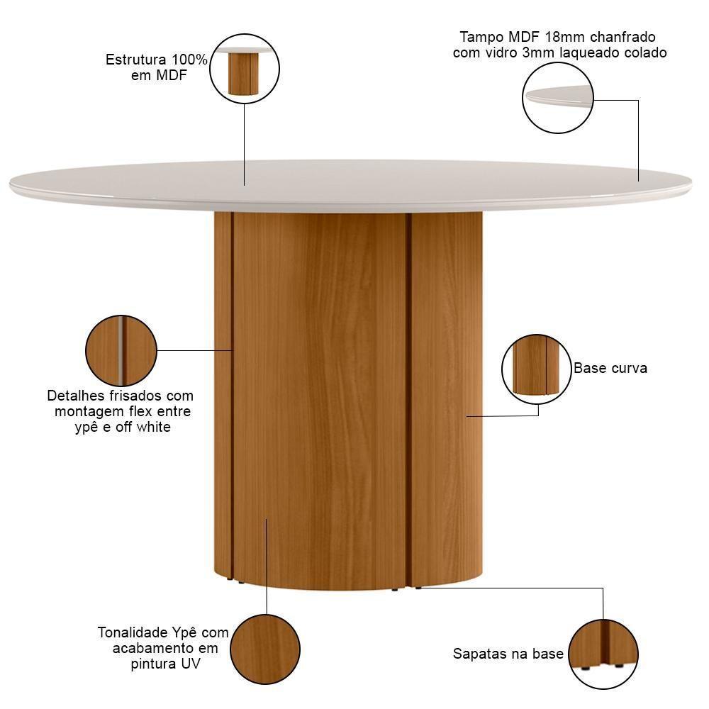 Mesa De Jantar 6 Lugares Redonda 135cm Verbena N01 Ypê Off White - Lyam Decor - 3