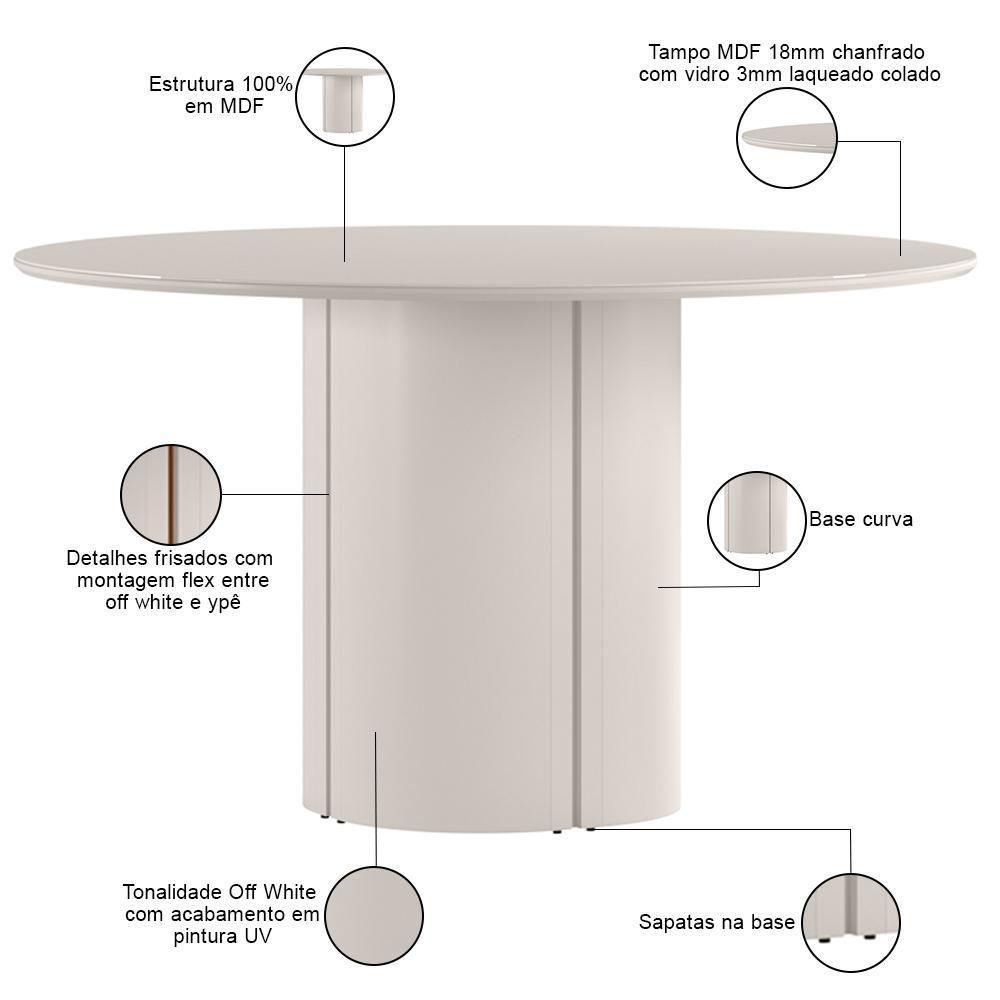 Mesa De Jantar 6 Lugares Redonda 135cm Verbena N01 Off White - Lyam Decor - 3