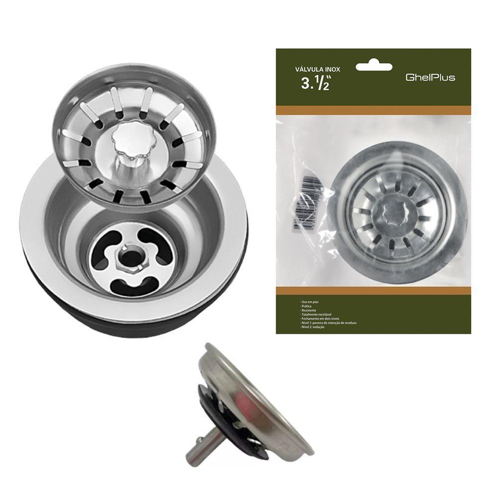 Válvula Para Pia Kit 6 Aço Inox 3.1/2 G01 Cromado - Mpozenato - 7