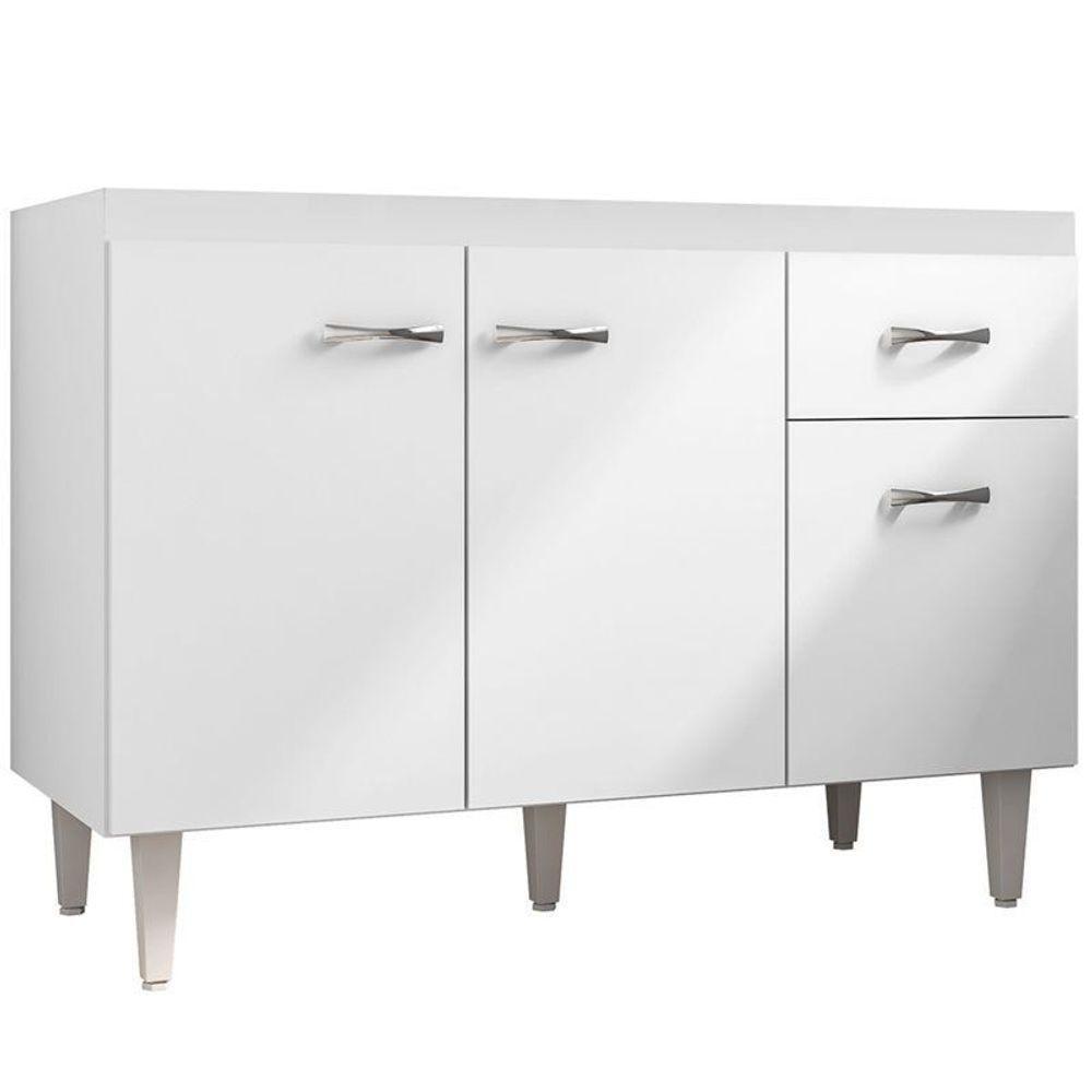 Balcão Gabinete Para Pia Sem Tampo 120cm 3 Portas E 1 Gaveta Flex Gabriela Branco/preto - Ajl Móveis - 1