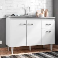 Balcão Gabinete Para Pia Sem Tampo 120cm 3 Portas E 1 Gaveta Flex Gabriela Branco/preto - Ajl Móveis - 2