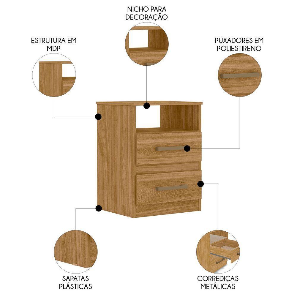 Mesa De Cabeceira Para Quarto 2 Gavetas Kit 2 Ares M07 Freijó - Mpozenato - 2