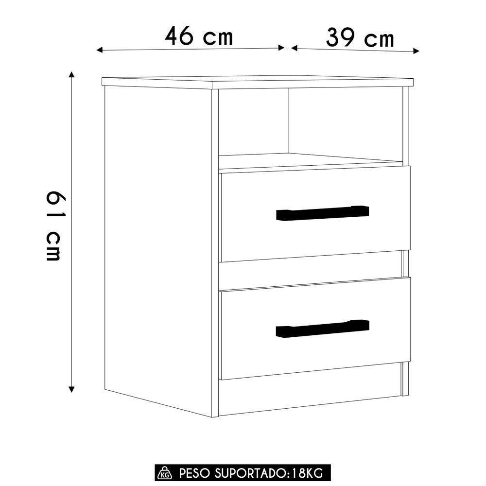 Mesa De Cabeceira Para Quarto 2 Gavetas Kit 2 Ares M07 Freijó - Mpozenato - 3