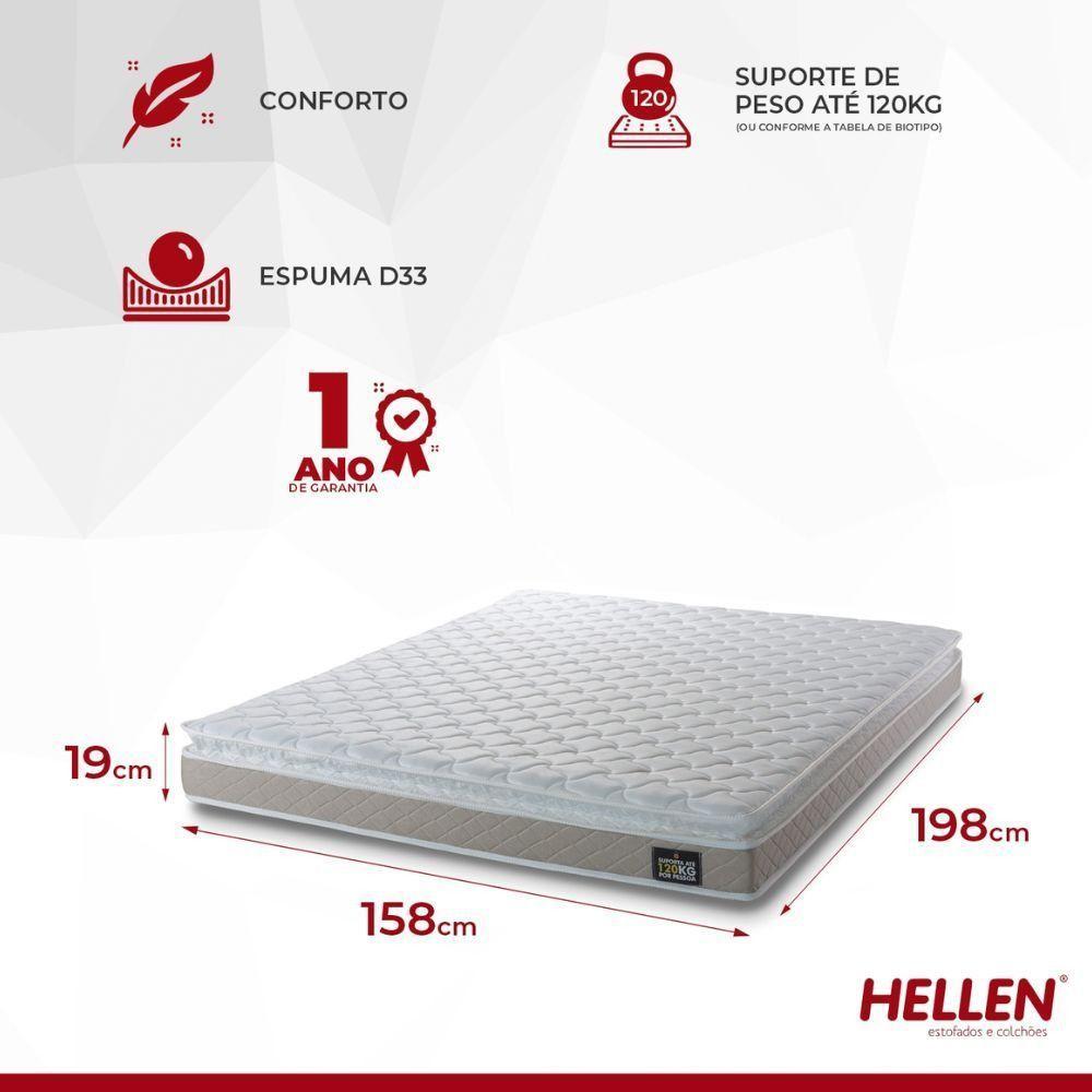 Colchão Hellen Premium One Face D33 158x198x0,19 Branco Com Bege - 2