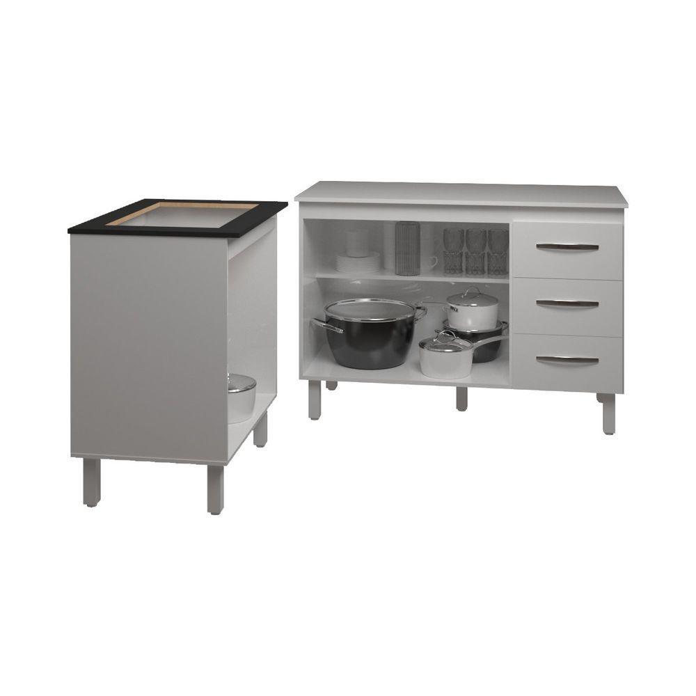 Balcão Para Cooktop 4 Bocas Fran Branco E Armário Bruna 118 Cm Cozinha Gabinete Branco Com Tampo Tampão Branco - 4