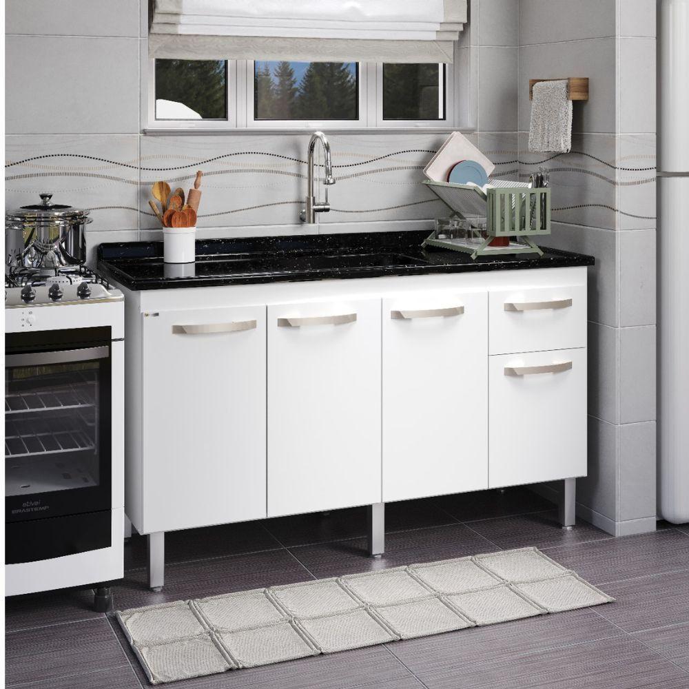 Balcão Flat De Cozinha Para Pia 4 Portas 1 Gaveta 1,43 Branco - 1