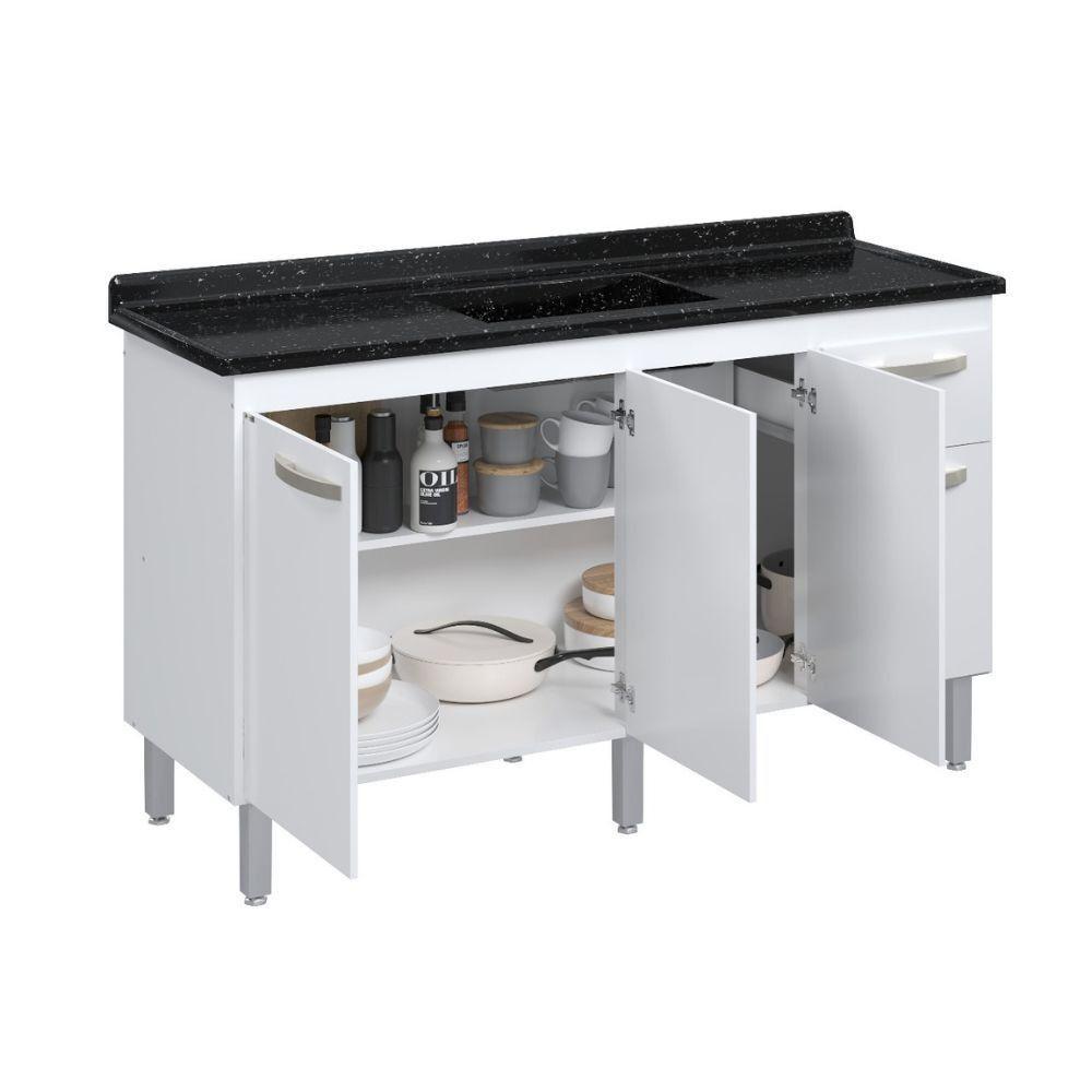 Balcão Flat De Cozinha Para Pia 4 Portas 1 Gaveta 1,43 Branco - 3