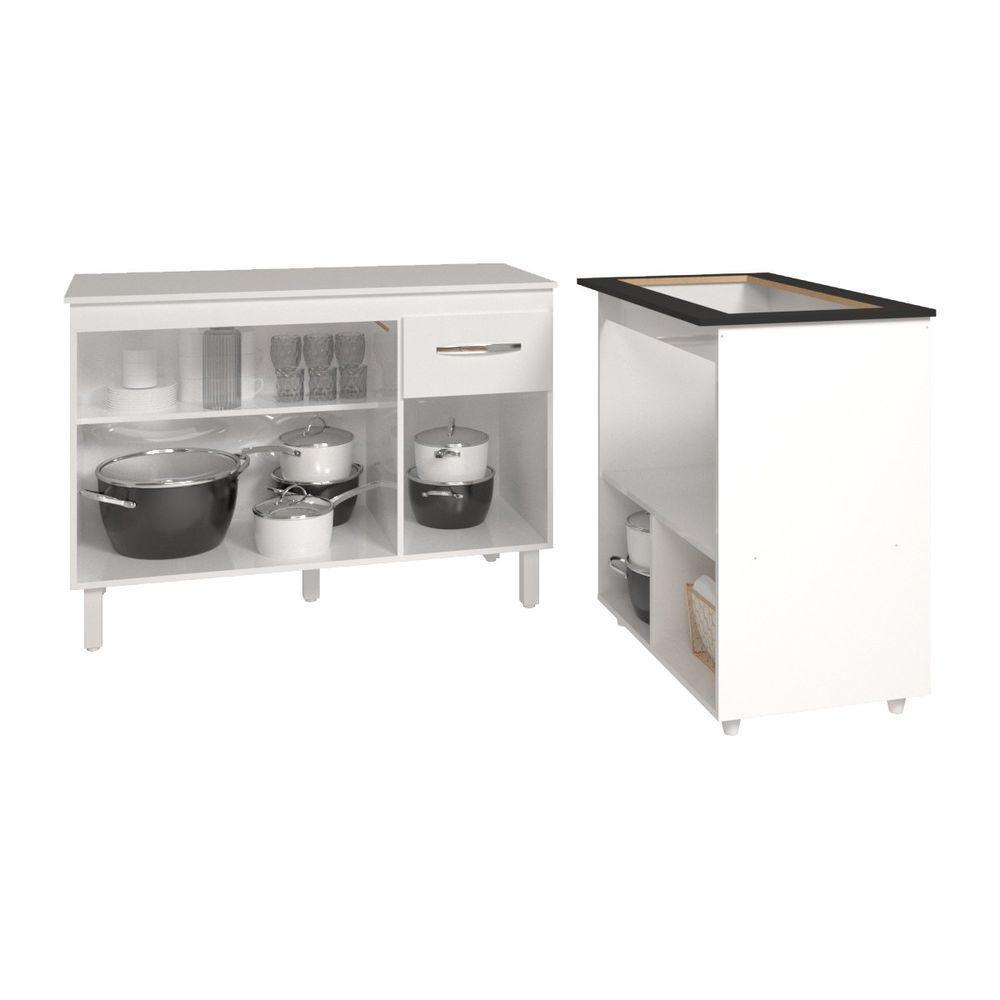 Balcão Armário Gabinete Aline 118 Cm Com Tampo Tampão E Balcão Evelyn Para Cooktop 5 Bocas Branco - 4