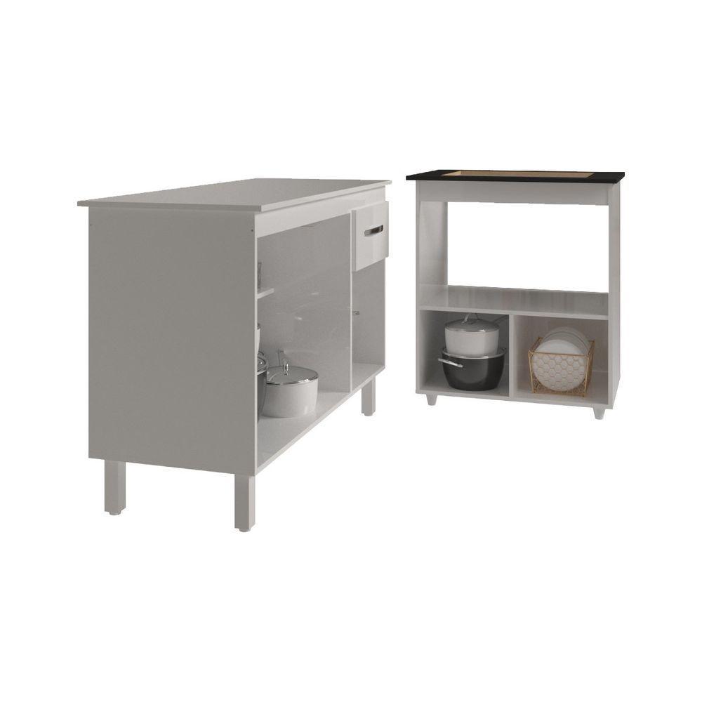 Balcão Armário Gabinete Aline 118 Cm Com Tampo Tampão E Balcão Evelyn Para Cooktop 5 Bocas Branco - 5