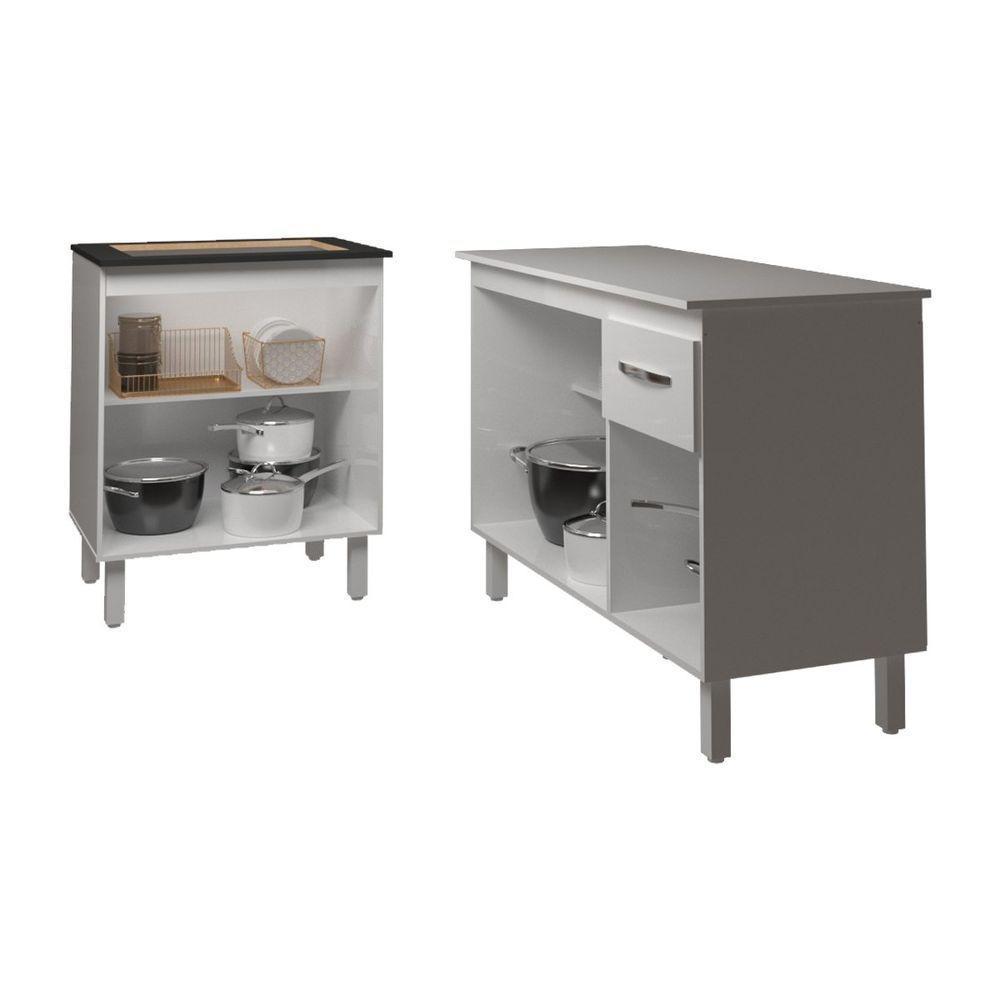 Balcão Para Cooktop 4 Bocas Fran Branco E Armário Aline 118 Cm Cozinha Gabinete Branco Com Tampo Tampão Branco - 4