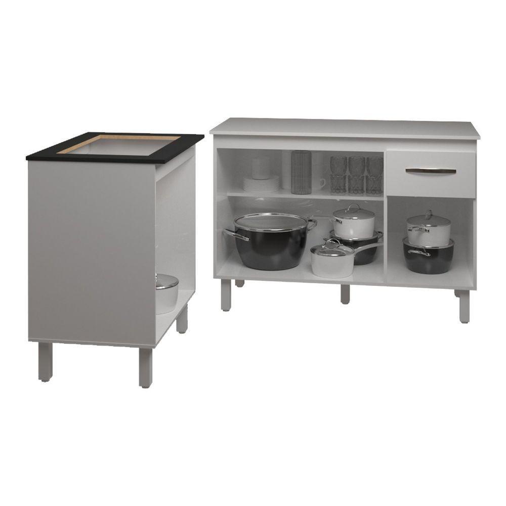 Balcão Para Cooktop 4 Bocas Fran Branco E Armário Aline 118 Cm Cozinha Gabinete Branco Com Tampo Tampão Branco - 5