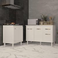 Balcão Para Cooktop 4 Bocas Fran Branco E Armário Aline 118 Cm Cozinha Gabinete Branco Com Tampo Tampão Branco - 2