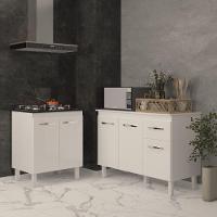 Balcão Para Cooktop 4 Bocas Fran Branco E Armário Aline 118 Cm Cozinha Gabinete Branco Com Tampo Tampão Branco - 3