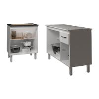 Balcão Para Cooktop 4 Bocas Fran Branco E Armário Aline 118 Cm Cozinha Gabinete Branco Com Tampo Tampão Branco