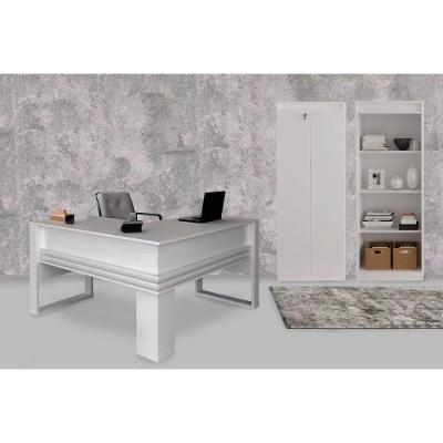 Escritório Completo 1 Mesa De Canto Para Escritório Me4145 + 1 Estante Me4150 + 1 Armário Me4151 3 Peças Branco